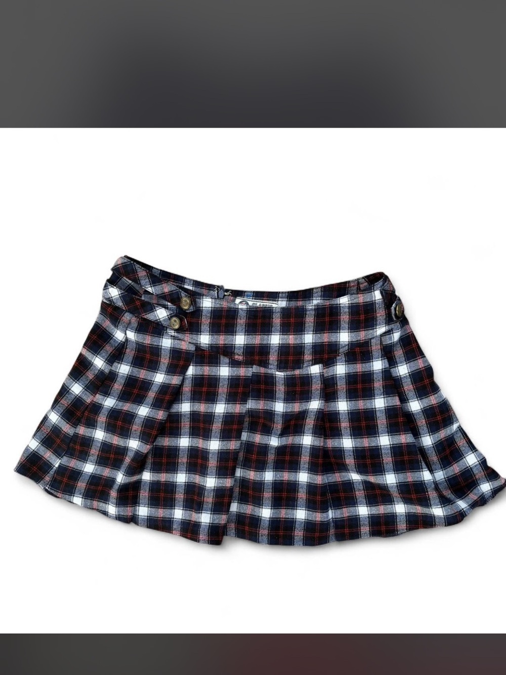 Classic Black and Navy Plaid Pleated Mini Skirt